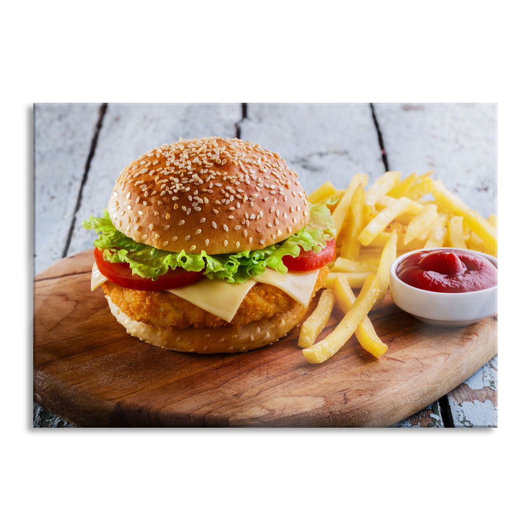 Glasbild Chickenburger Pommes