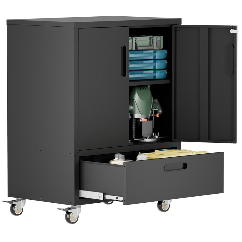 Chariot à outils avec roues, H 40 po x l 30 po x P 20 po, armoire à outils mobile avec roulettes verrouillables et tiroir, organisateur de rangement en acier robuste pour garage, atelier, bureau - Assemblage facile en 30 minutes