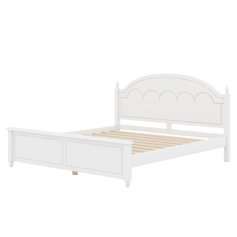 Lit plateforme classique en bois, tête de lit arquée incurvée, Grand lit, Blanc