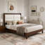 Solid Wood Platform Bed with Velvet Upholstered Headboard-1724127183-1724127180