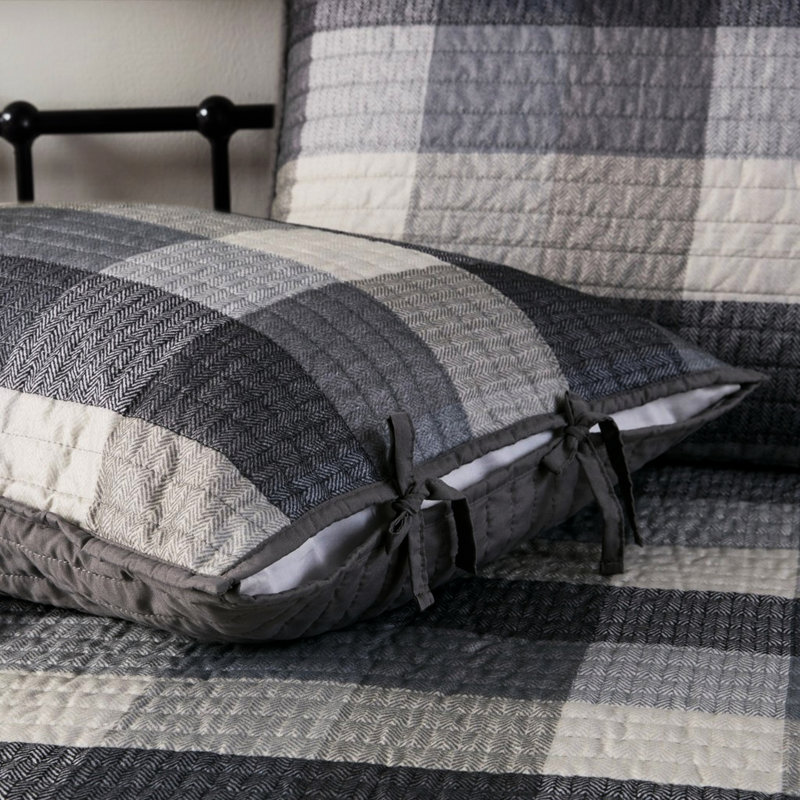 Grey Reversible Plaid Daybed Cover - 6 Pieces Comprising Cover, 17-inch Drop , Shams, And Decorative Pillow Cotton Blend Filling Include 3 1 , Microfiber,