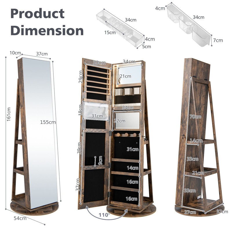 Aoting Freestanding Jewelry Armoire, Brown