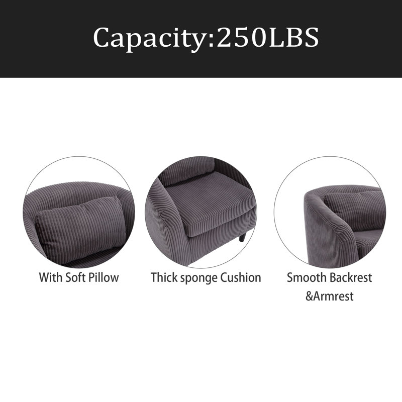 Fauteuil demi-tonneau Living Room, Velours côtelé gris foncé