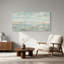 Tableau abstrait sur toile représentant une scène côtière bleue et beige-869631437