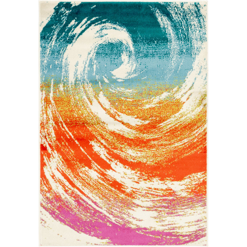 Tapis orange / bleu à cœur ouvert, Rectangle 4 pi x 6 pi