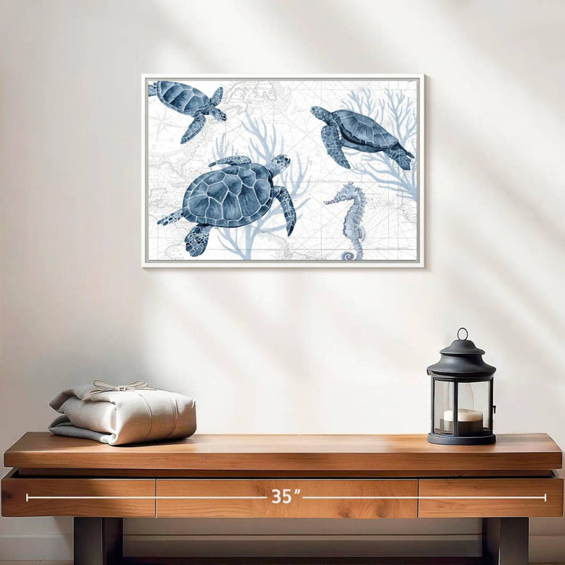 Bleu profond I sur blanc, 19 po x 13 po, Cadre flottant blanc