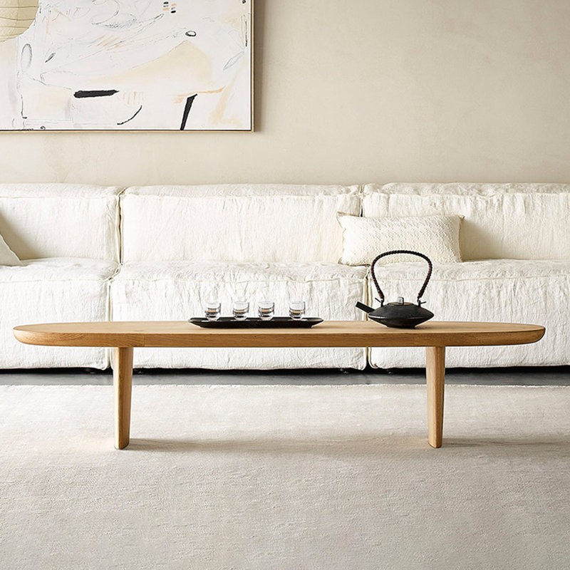 Table basse en bois de style japonais, H 13,7 po x L 39,3 po x l 18 po, Plateau en bois naturel / base Burlywood