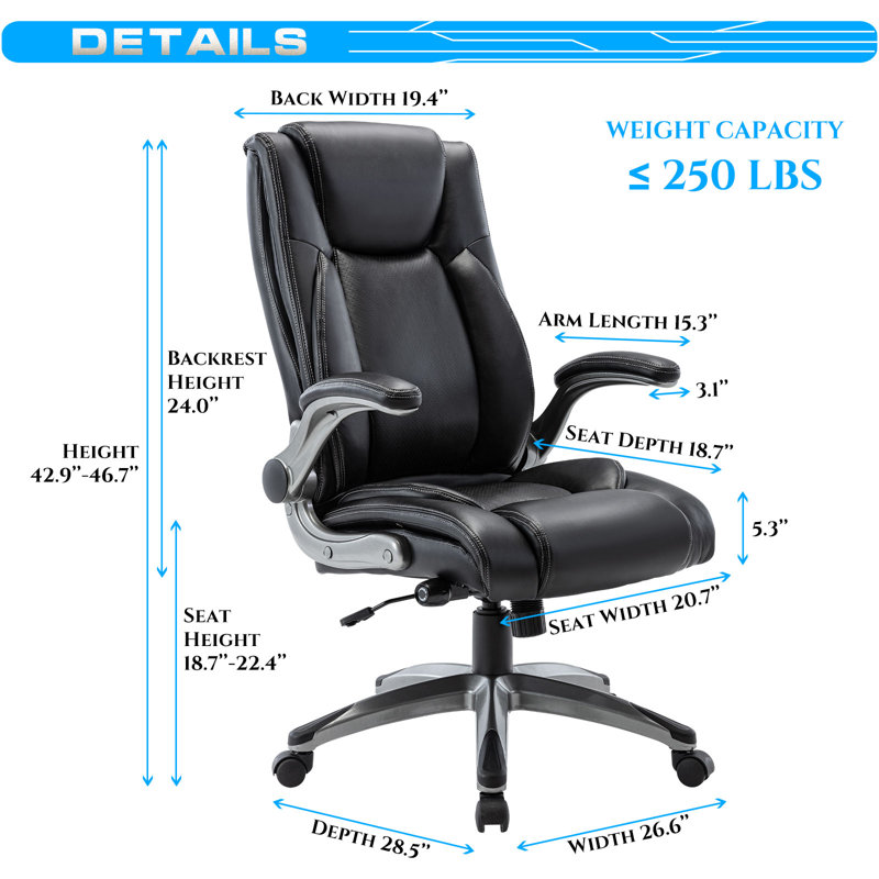 Dunteige High Back Bonded Leather Office Executive Computer Desk Chair with Built-in Lumbar Support