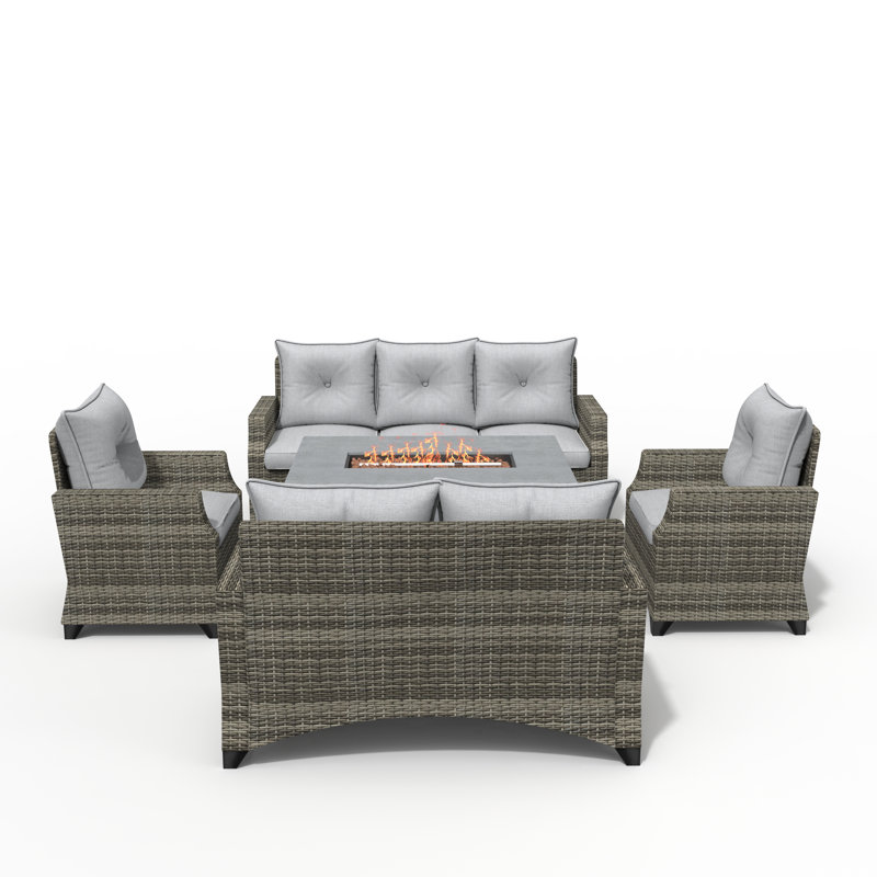 Schwerin Wicker 7 - Person Patio Conversation Set with Cushions