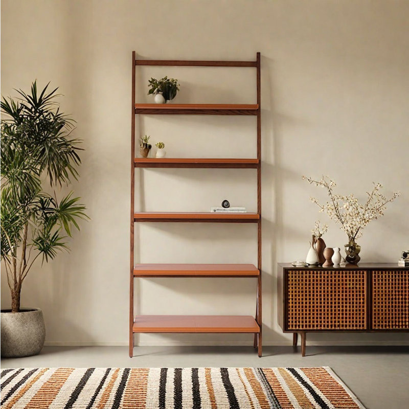 Italian Style Open Bookcase, Brown/Orange, (5 Shelves) 89.76"H x 38.58"W x 12.6"D