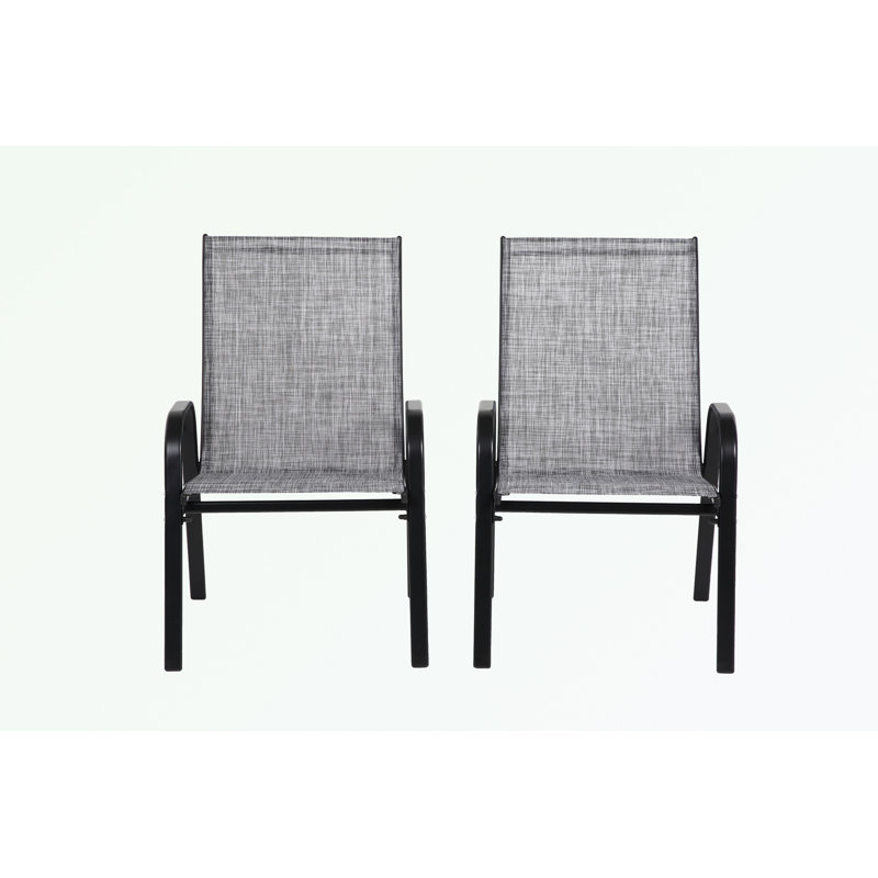 2 Piece Patio Chairs with Armrest and High Backrest, Grey/Black