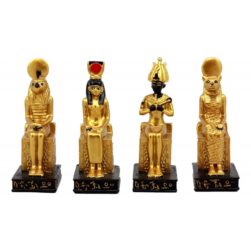 Ensemble 4 pièces gods horus osiris sekhmet et isis assises de thrones figurine Kousgaard