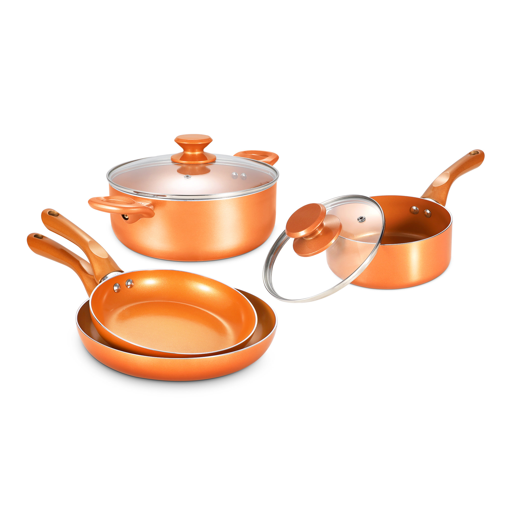 6 Pieces Aluminum Nonstick Cookware Set with Lids and Flame