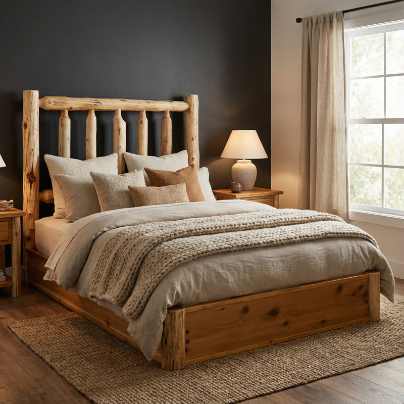 Fireside Lodge Cedar Log Traditional Platform Bed - Cal King - Coffee, Coffee, California King