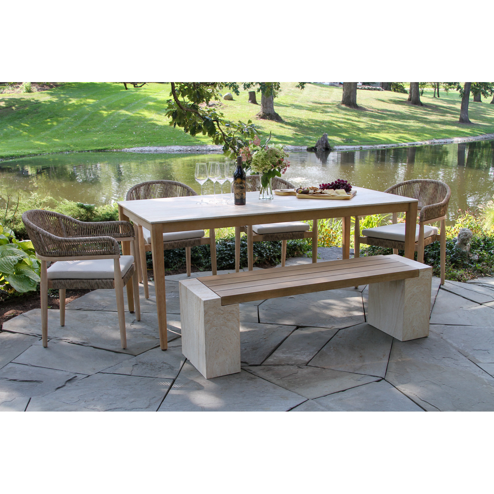 Posey Stackable Eucalyptus Patio Armchair, Natural Wood