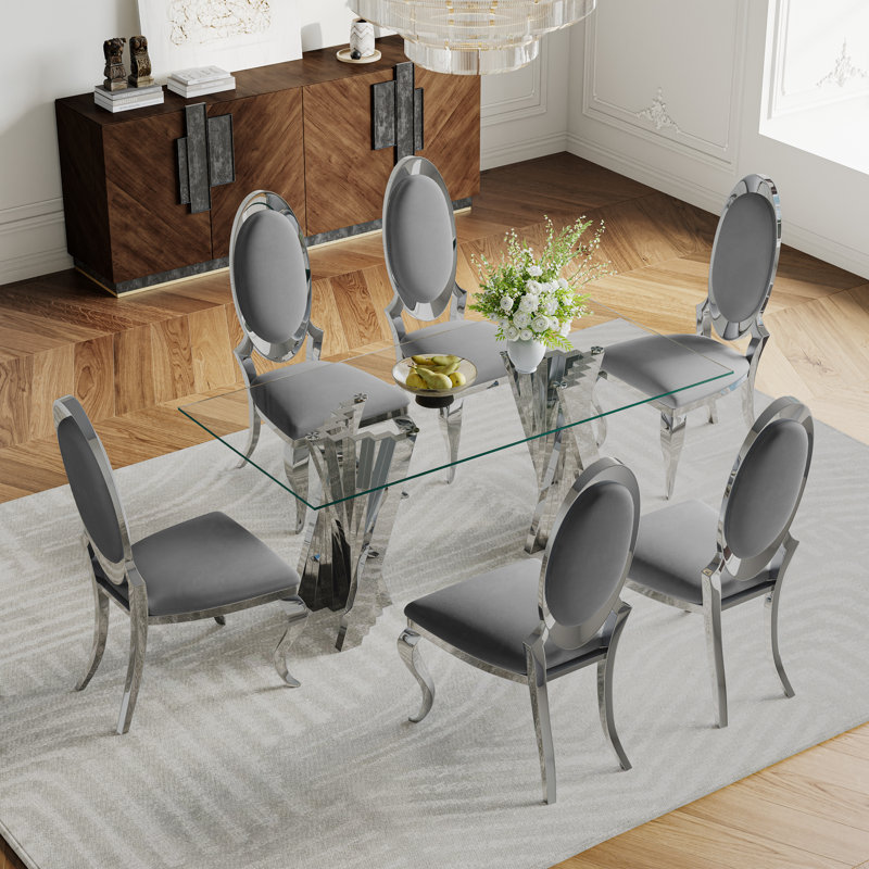Ensemble de salle à manger 7 pièces 7 pièces, Argent argent, Gris/argent