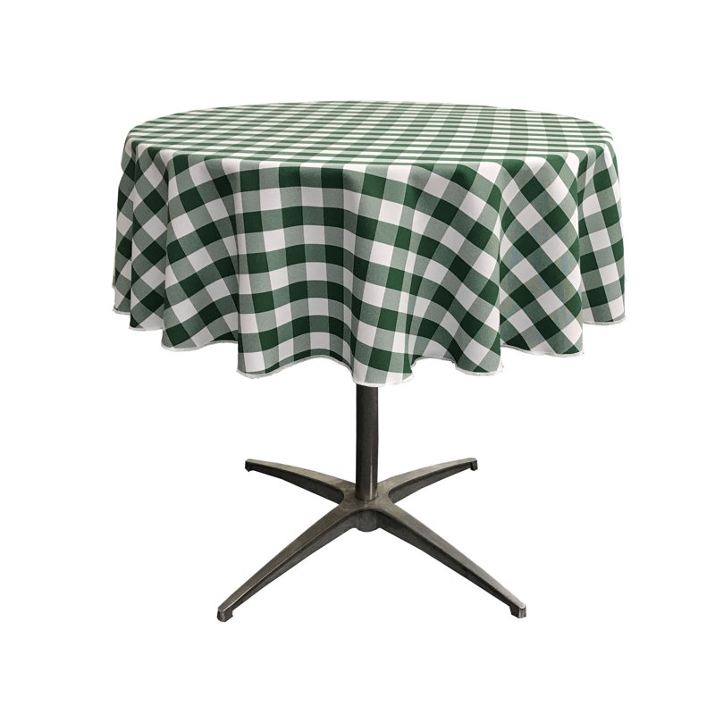 Joice Gingham Round Tablecloth, White and Lime, 132" Round