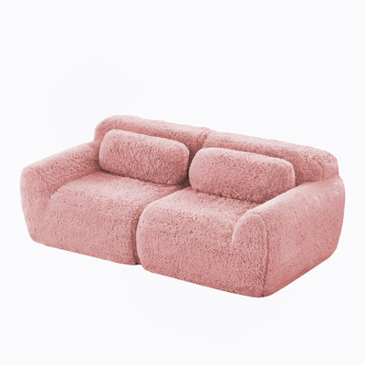 Canapé modulaire 2 places pour canapé modulaire, conception antidérapante en tissu moelleux et moelleux, éponge haute densité 32D, conception ergonomique sans assemblage requis, avec coussins décoratifs pour le salon, rose