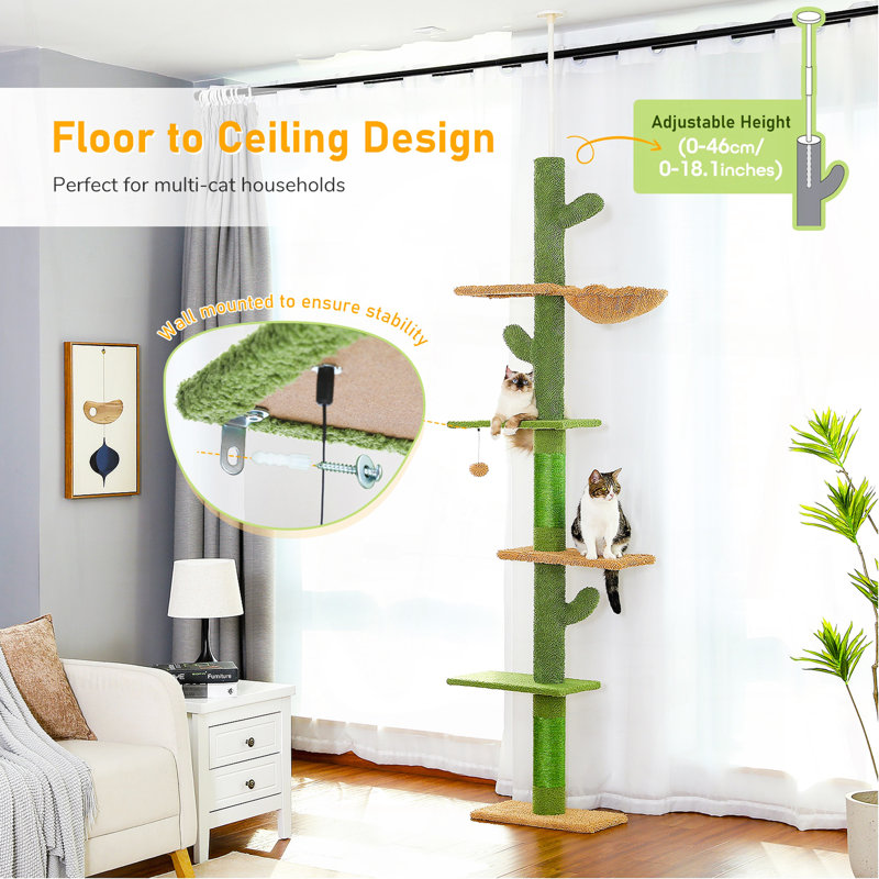 Adjustable 5 Tiers Cactus Floor To Ceiling Cat Tower