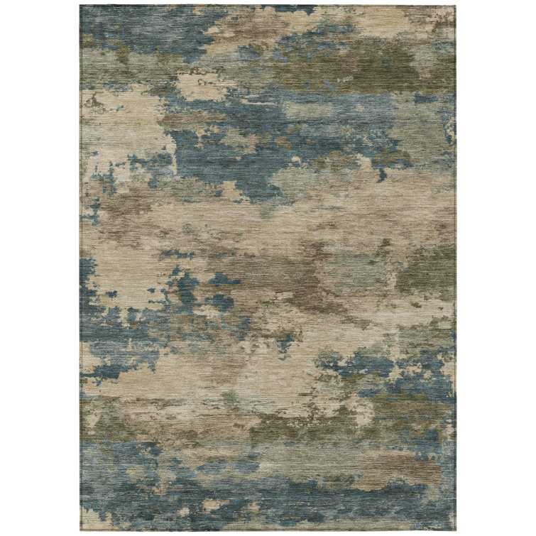 Machine Washable Indoor/Outdoor Xhevrie Teal Rug