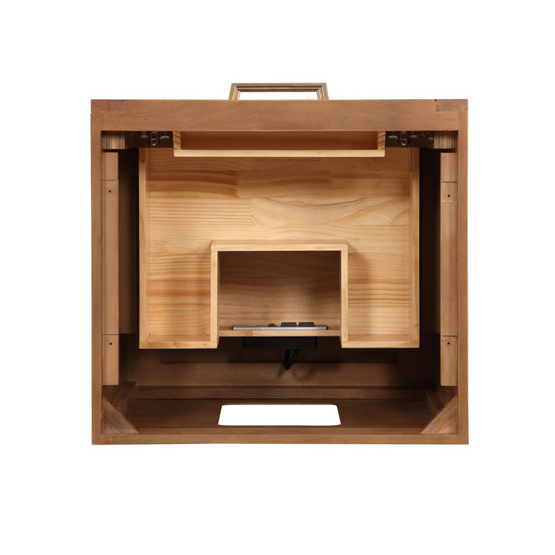 Markham 24'' W Single Vanity, White Quartz, Satin Brass, Walnut
