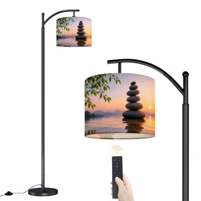 Lampe sur pied en arc avec abat-jour réglable, style zen, 3 températures de couleur, intensité variable, avec interrupteur au pied, idéal pour la chambre.