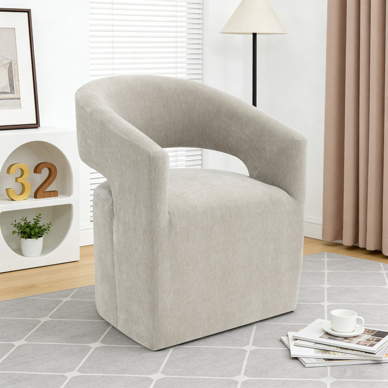 Chaises de salle à manger rembourrées avec roulettes, fauteuil avec accoudoirs demi-tonneau en bois massif moderne, aucun assemblage requis, salle à manger, chambre à coucher, cuisine, salle de lecture