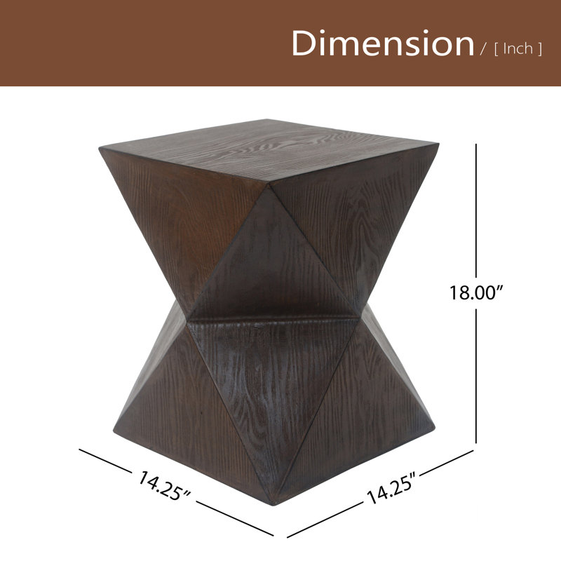 14.25" Wood Grain Finish Prismatic Symmetry Concrete Outdoor Side Table, Brown