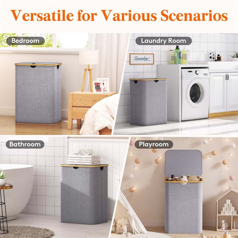 Bhargava Fabric Laundry Hamper with Handles, 70 x 53 x 40, Grey