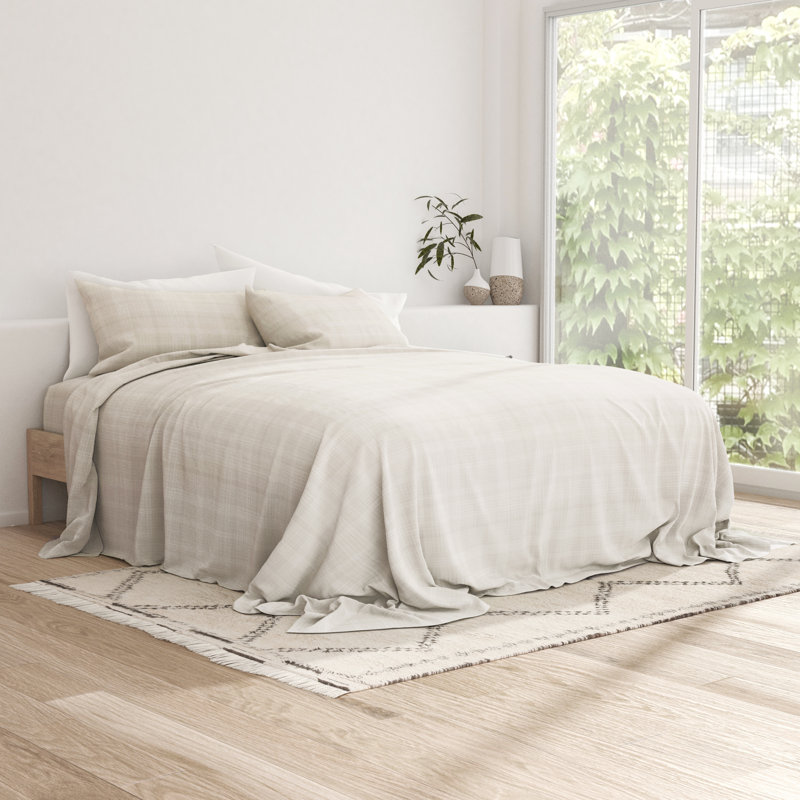 Ray Thatch Pattern Microfiber Queen Sheet Set in Light Beige