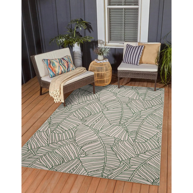 Tapis intérieur / extérieur Kivett Leaf, Rectangle 5 pi x 7 pi