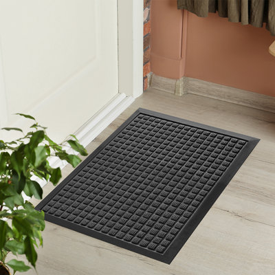 Tapis de sol 36 po x 24 po, 1 tapis gaufré pour l'extérieur - antidérapant, envers antidérapant - tapis d'entrée en polypropylène gris foncé ne se tache pas, très résistant