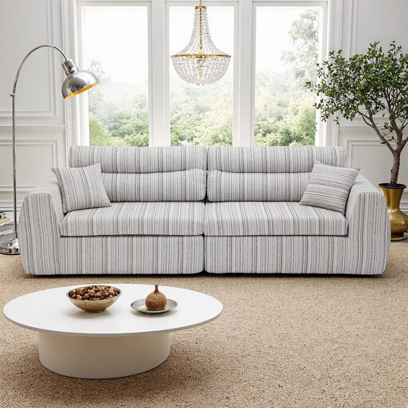Canapé compact en chenille tissée compacte avec éponge haute densité sans assemblage requis, Soft White,Taupe