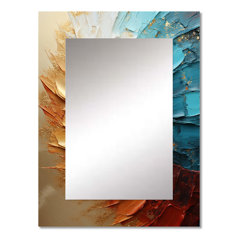 Or bleu, désert, miroir, spirale - abstrait, spirales, miroir mural décoratif, art moderne imprimé, 32 po x 24 po