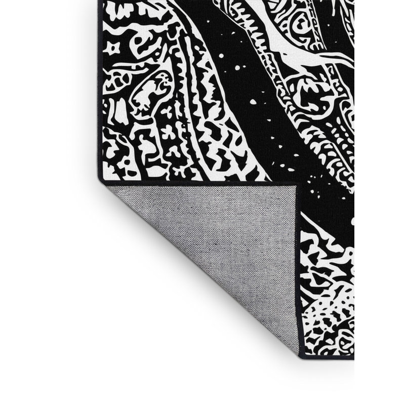 Tapis d'inspiration mondiale gris et noir lavable à la machine Orfelinda, 7 x 9
