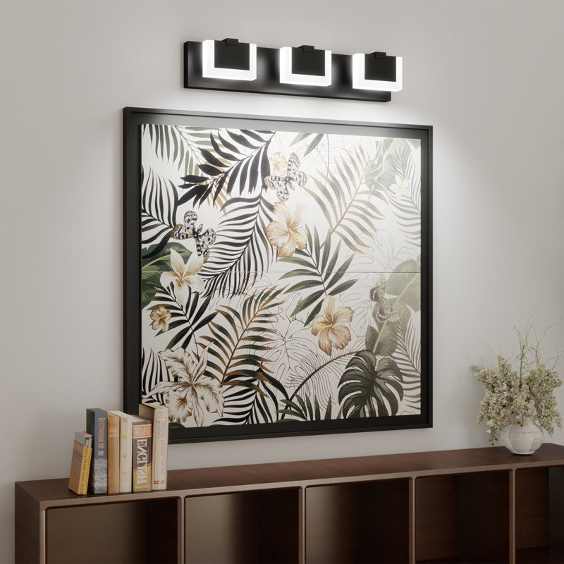 Luminaire de salle de bain moderne à 3 lumières à DEL noir et blanc avec miroir de salle de bain 6000K, Acier Inoxydable