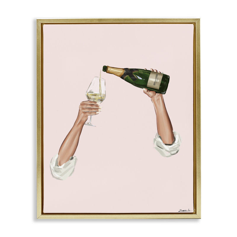Champagne pour sur cadre flottant rose, design par Ziwei Li, H 21 po x l 17 po, Cadre flottant métallique doré