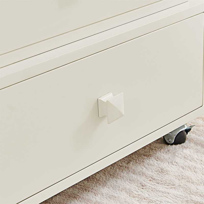 Table basse roulante à hauteur réglable avec station de charge et plateau relevable, Blanc