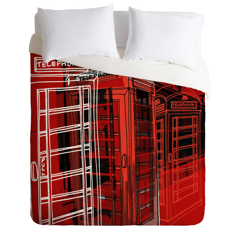 Ensemble de housse de couette cabine téléphonique, Housse de couette pour grand lit et 2 taies décor
