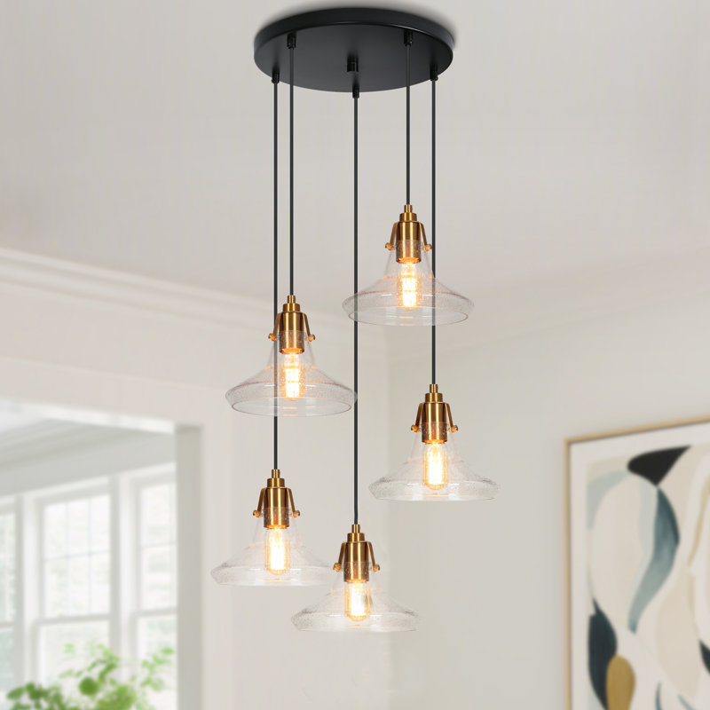 Lustre contemporain moderne doré à 5 lumières, suspension ronde de 4,2 m (13,7 po) pour plafond sec intérieur