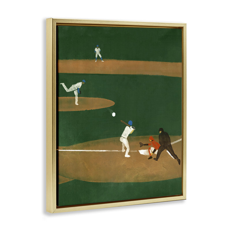 «Baseball Joueurs View» par Daphne Polselli, Cadre flottant métallique doré, H 21 po x l 17 po