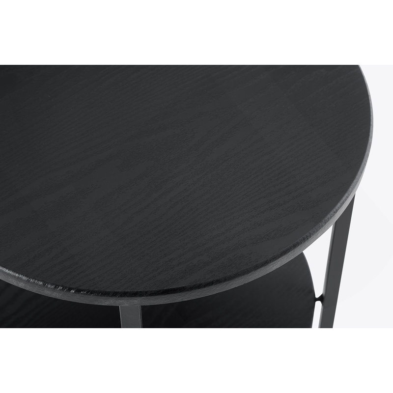 Table d'appoint compacte ronde à 2 niveaux, décor campagnard pour petits espaces, table de chevet avec tablette de rangement, noir