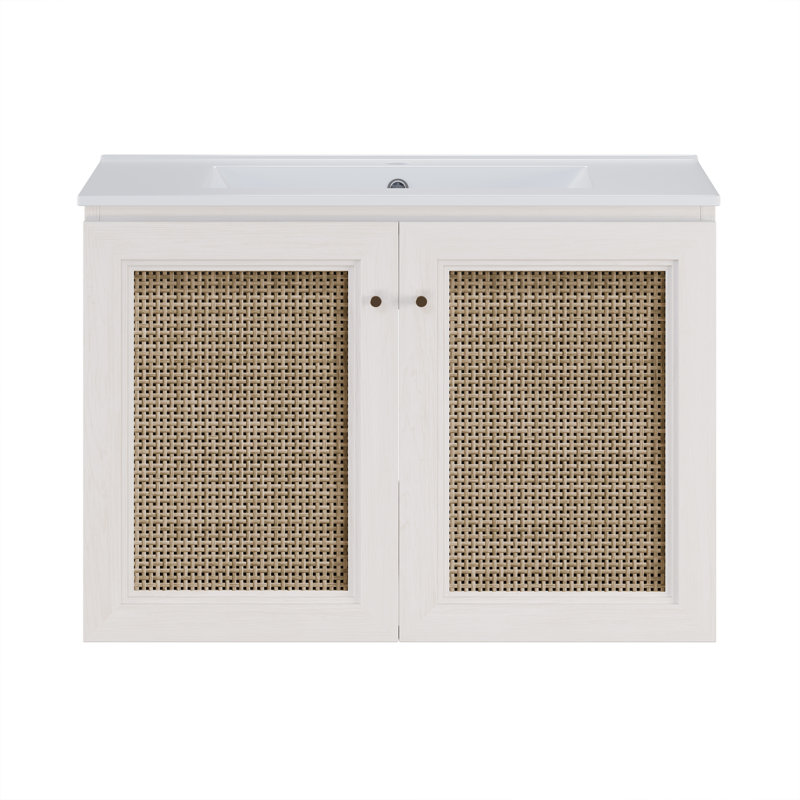 Meuble-lavabo mural 30 po en chêne blanc avec comptoir à un trou Witkowski, 30"