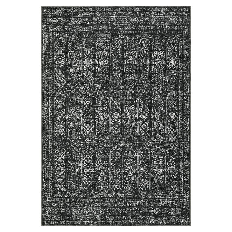 Tapis rétro pour salle de bain Tapis de salle à manger, Noir, Rectangulaire 8 pi x 10 pi