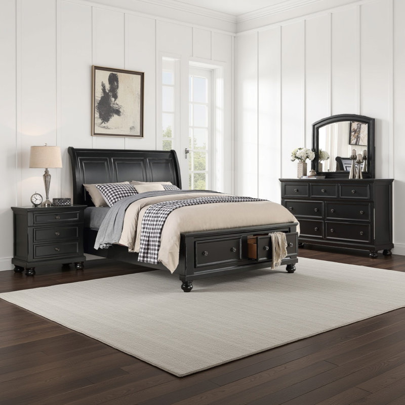 Ben Four Piece Queen Size Bedroom Set, Transitional Style, Black, Bronze, Black