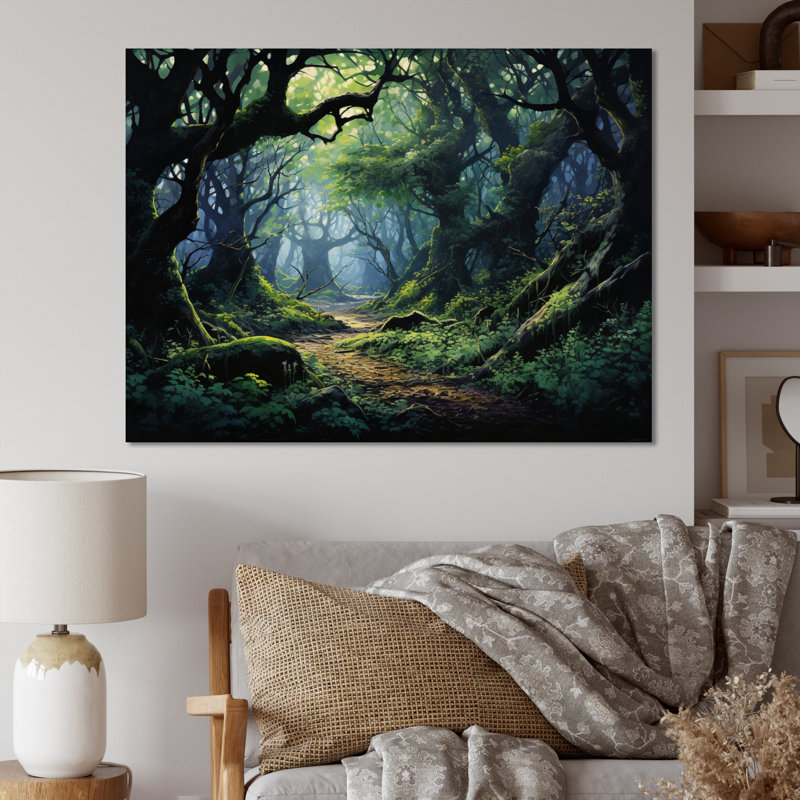 «Green Oak Tree Whispering Shadows II», art mural sur toile, H 30 po x l 40 po x P 1,5 po, Toile tendue