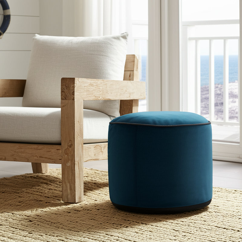Qiviut Blue Tall Pouf, Blue 