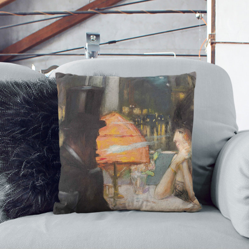 Man And Woman In The Restaurant Square Throw Cushion, White, 40cm H x 40cm W x 15cm D