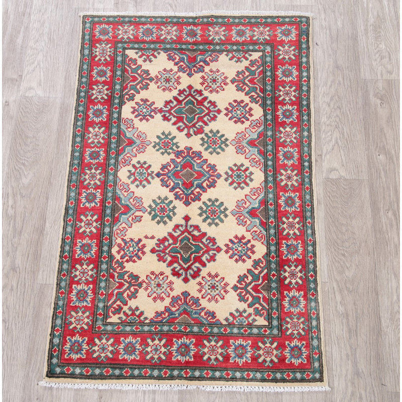 Tapis unique en laine noué à la main style Kazak des années 2010 de 2 pi 7 po x 4 pi 1 po rouge Nineveh