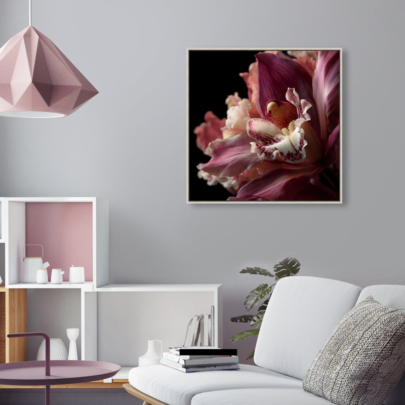 Velvet Labellum Print by Oliver Gal, 25"H x 25"W, Silver Floater Frame
